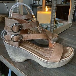 Jafa Boho Leather Platform Handmade Strappy Wedge Sandal Womens 38 7.5 Tan Brown